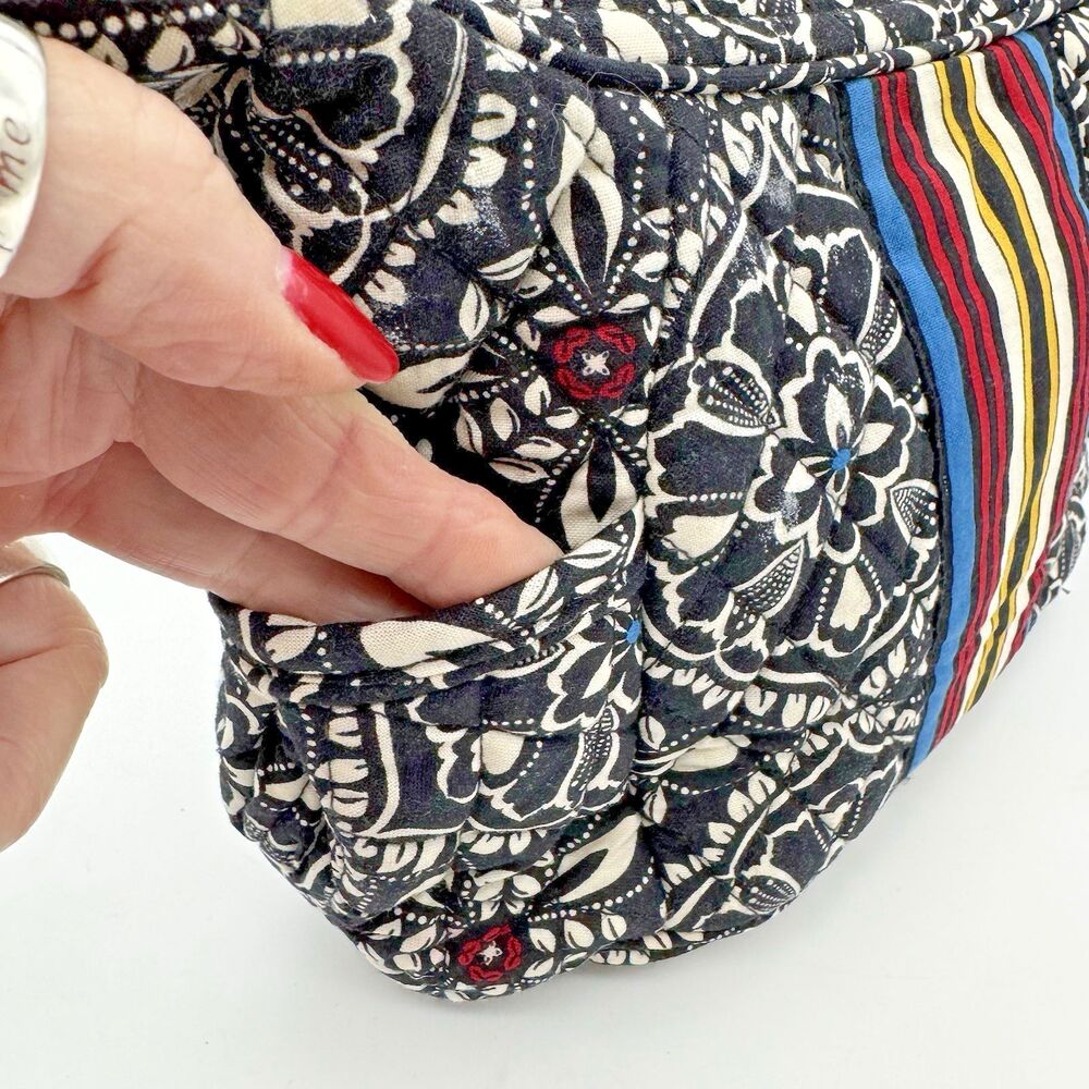 Vera Bradley Quilted Floral Shoulder Bag Black White Multicolor Boho Purse - Picture 3 of 7